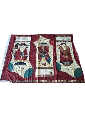 Fabric Panel Debbie Mumm Holiday Santa Christmas 3 Stockings 100% Cotton
